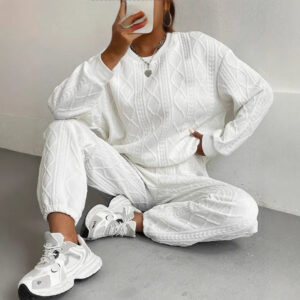 2025 Spring And Autumn Cross-border Europe And The United States New Women's Twist Stitching Long Sleeve Round Neck Jacket Toe Pants Two-piece Set