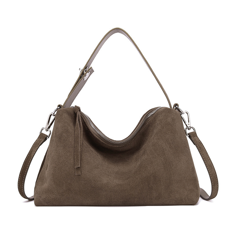Genuine Suede Leather Tote Shoulder Bag - Image 10