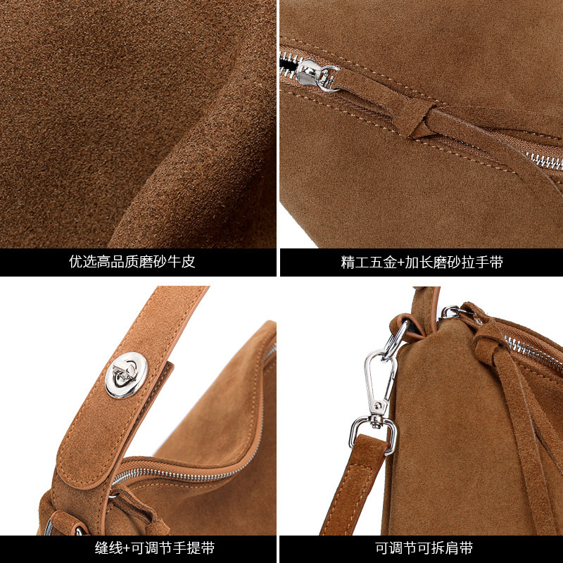 Genuine Suede Leather Tote Shoulder Bag - Image 6