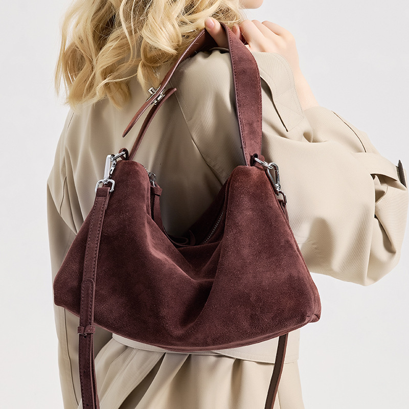 Genuine Suede Leather Tote Shoulder Bag - Image 8