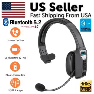 Trucker Bluetooth 5.2 Wireless Headset With Noise Cancelling Mic For Phones PC